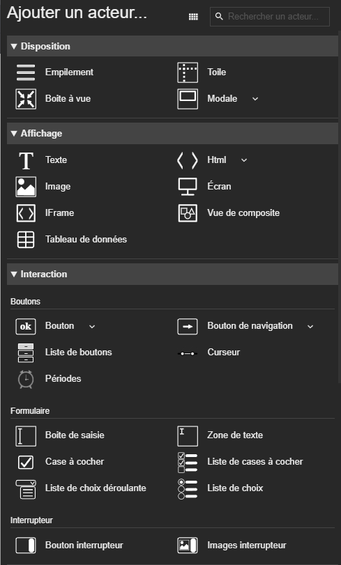 Dialogue d'ajout d'acteur